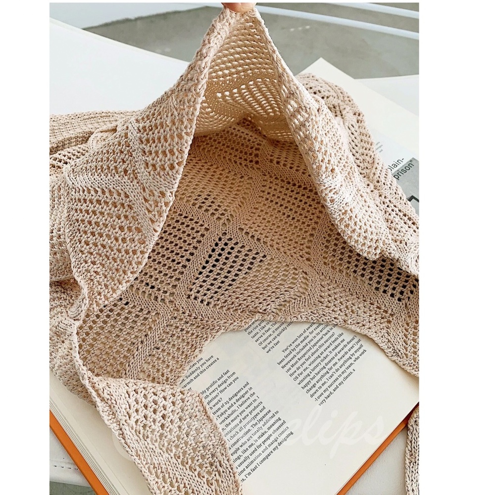 Knit Hollow Out Tote Beige Shoulder Bag - Picture 2 of 10